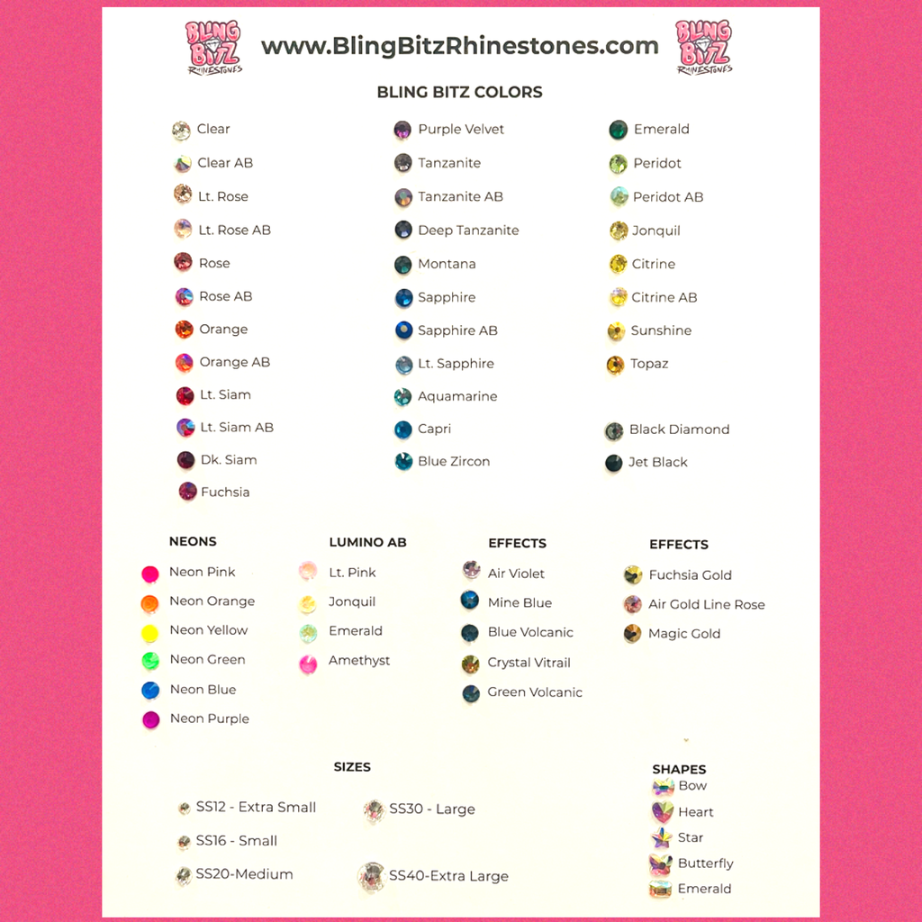 Rhinestone Color Chart | Bling Bitz Rhinestones
